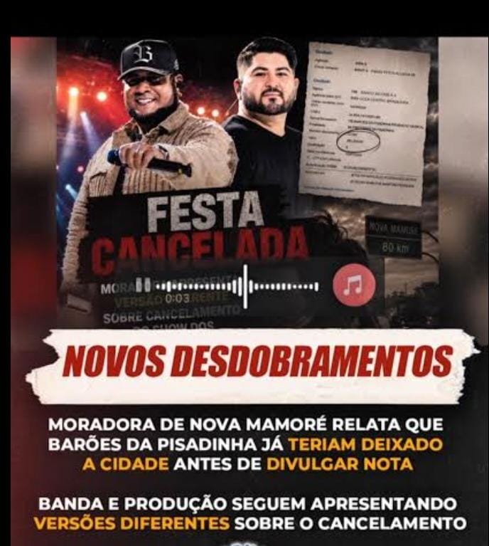 Show dos Barões da Pisadinha é cancelado em Nova Mamoré e gera revolta no aniversário da cidade